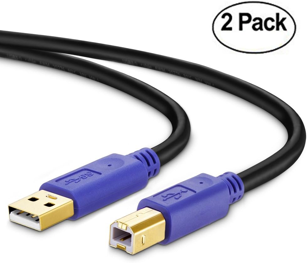 Printer Cable 3Ft, Tanbin 2Pack 3ft USB 2.0 High Speed Gold-Plated Connectors Printer Scanner Cable Cord A Male to B Male for HP, Canon, Lexmark, Epson, Dell, Xerox, Samsung etc
