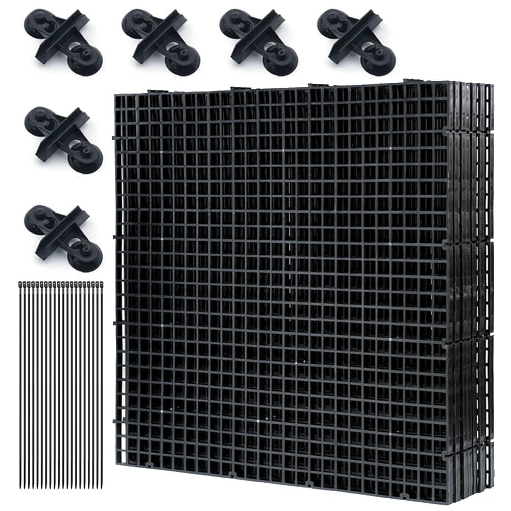 LINLAN Aquarium Fish Tank Dividers Set, 8 Pcs 30X30 cm Aquarium Grid Plastic with 6 Pcs Sucker Clips and 20 Pcs Cable Ties, Egg Crate for Fish Isolation(Black)