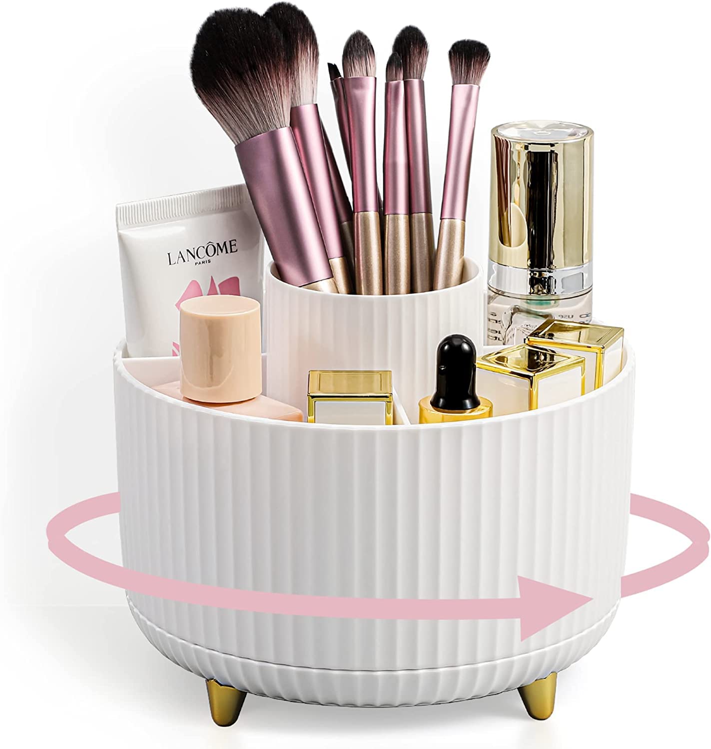 Yuehuamech Rotating Makeup Brush Organizer Spinning Make up Brush Stand Holder 5 Slot Decorative Stationery Storage Boxes Cosmetics Display Organiser for Brushes Lipsticks Pencils Comb