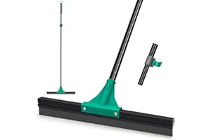 JEHONN Floor Squeegee Heavy Duty with 58.3 inches Long Handle, Rubber Scraper Broom for Cleaning Foam Water on Garage Concret