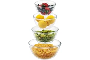 Cuiselect 4pc Glass Mixing Bowls Sets (2.80QT, 1.64QT, 1.16QT, 0.85QT), Glass Nesting Kitchen Thick Bowl for Cooking Prep, Ba