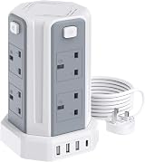 Sameriver 13A 3250W Tower Extension Lead 8 Outlets 4 USB Ports 2M
