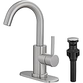 Brushed Bathroom Faucet 1 Hole,Wet Bar Sink Faucet with Pop-Up Drain,Stainless Steel Single Handle Small Kitchen Faucet with 4 In Deck Plate,360°Swivel Faucet for Farmhouse Vanity Sink Lavatory and RV