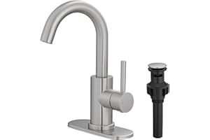 Brushed Bathroom Faucet 1 Hole,Wet Bar Sink Faucet with Pop-Up Drain,Stainless Steel Single Handle Small Kitchen Faucet with 