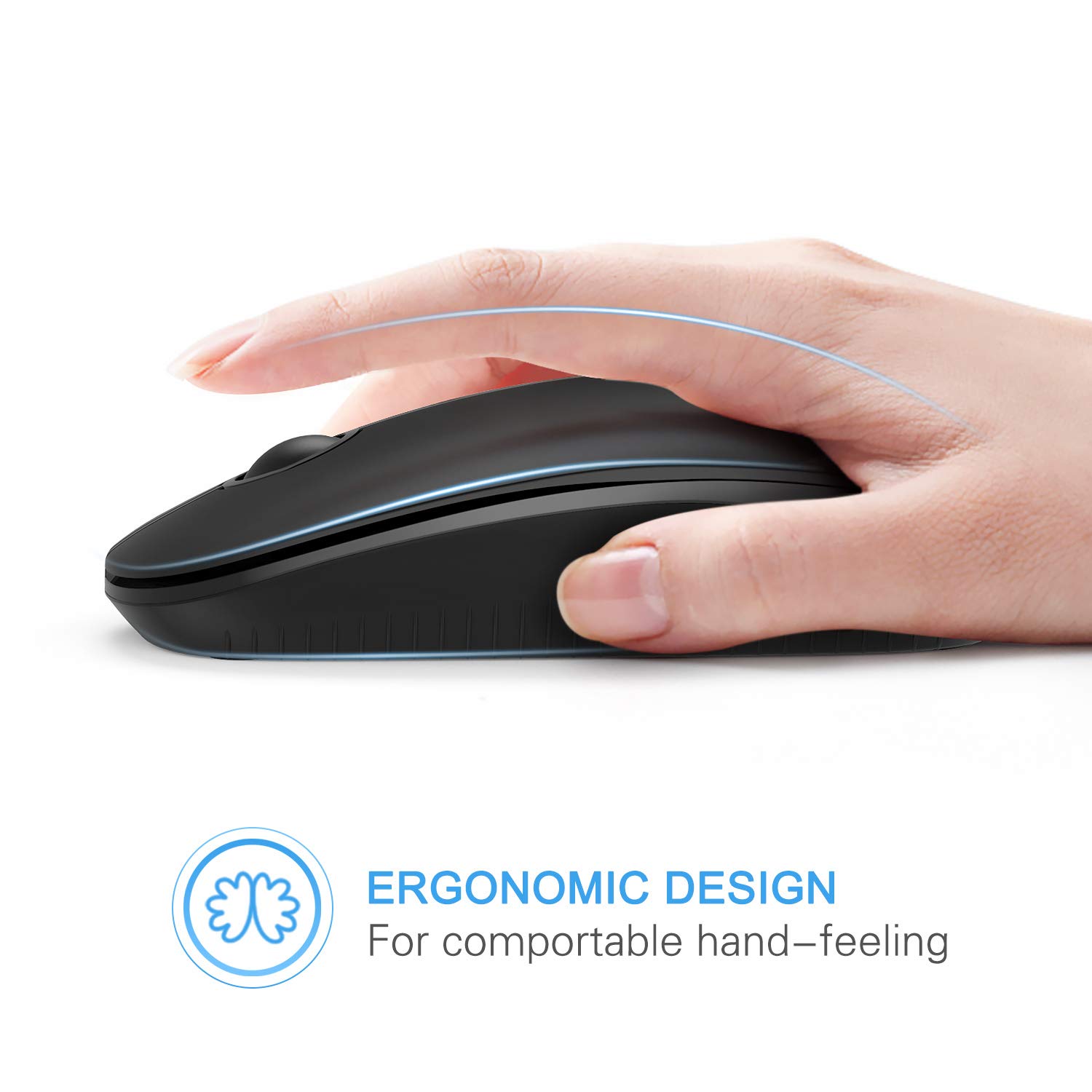 Vssoplor Wireless Mouse, 2.4G Slim Portable Computer Laptop Mouse with Nano Receiver Quiet Silent Optical Mice for Notebook, PC, Laptop, Computer-Black