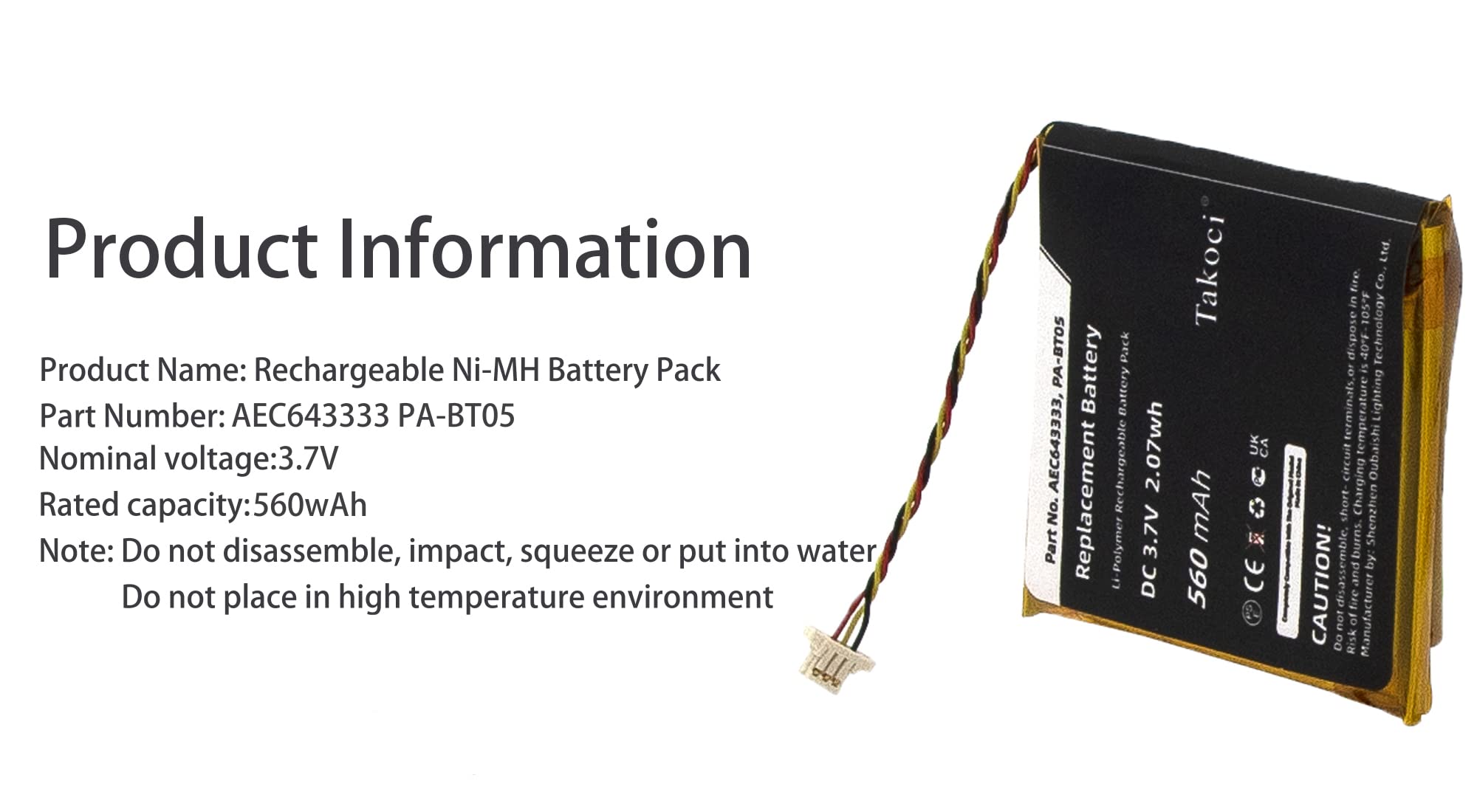 Gikysuiz Replacement Battery for Beats Studio 2.0/Studio 3.0 Series Wireless Headset,fits Part Number AEC643333 PA-BT05 3.7V/560mAh