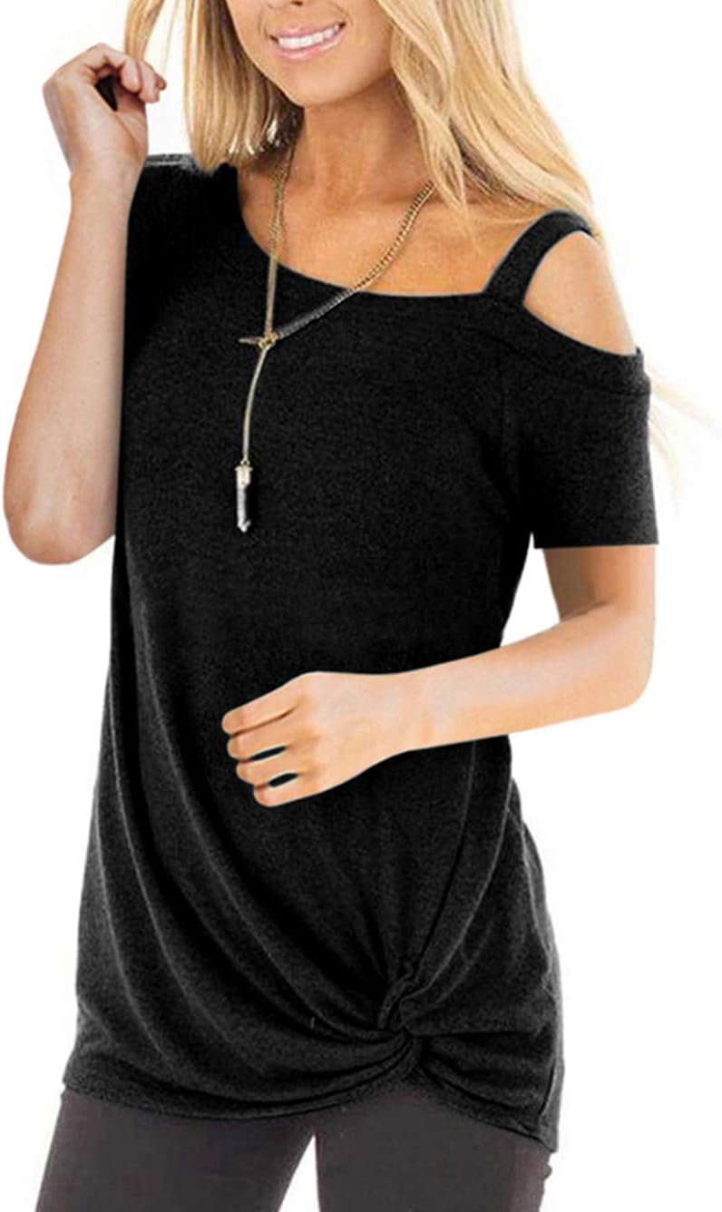 Womens Casual Cold Shoulder Long Sleeve Front Twist Tops