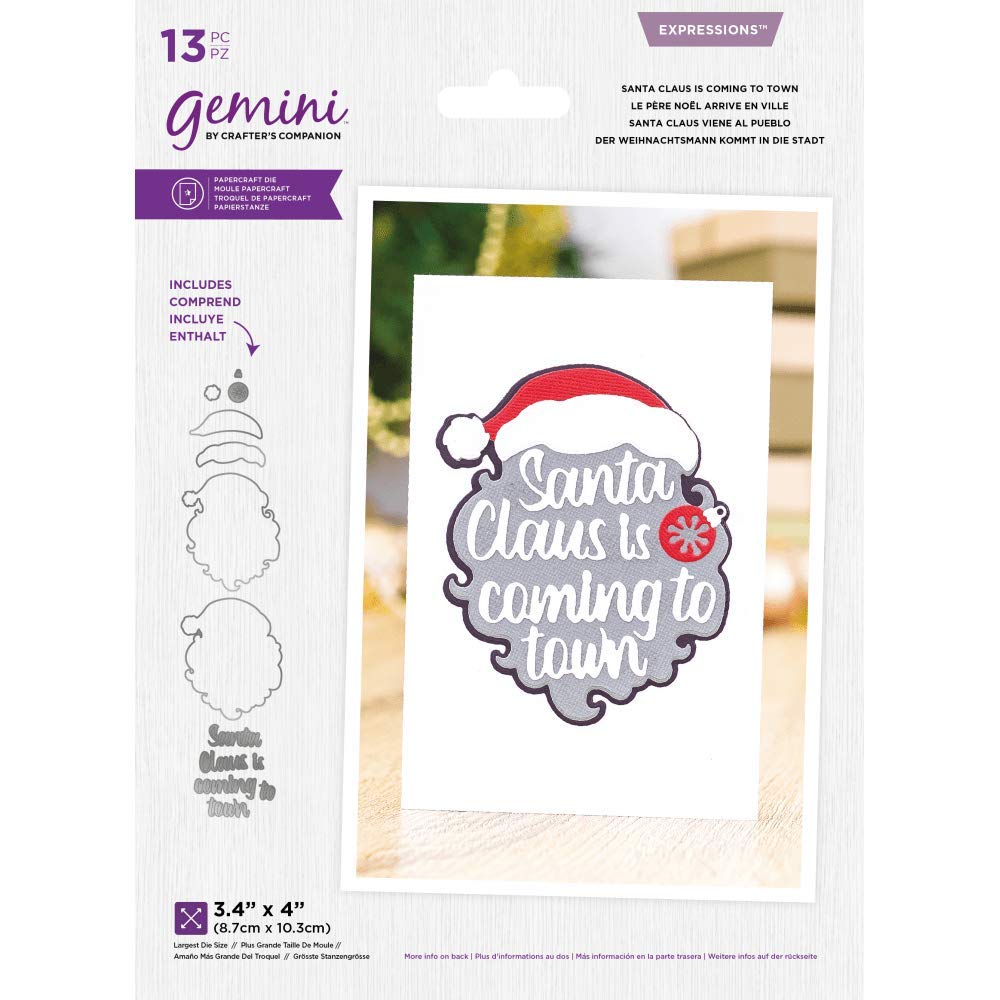 Crafter's Companion Gemini Expressions Metal Cutting Die Layerable Sentiments Christmas-Santa Claus is Coming to Town, Silver, one size