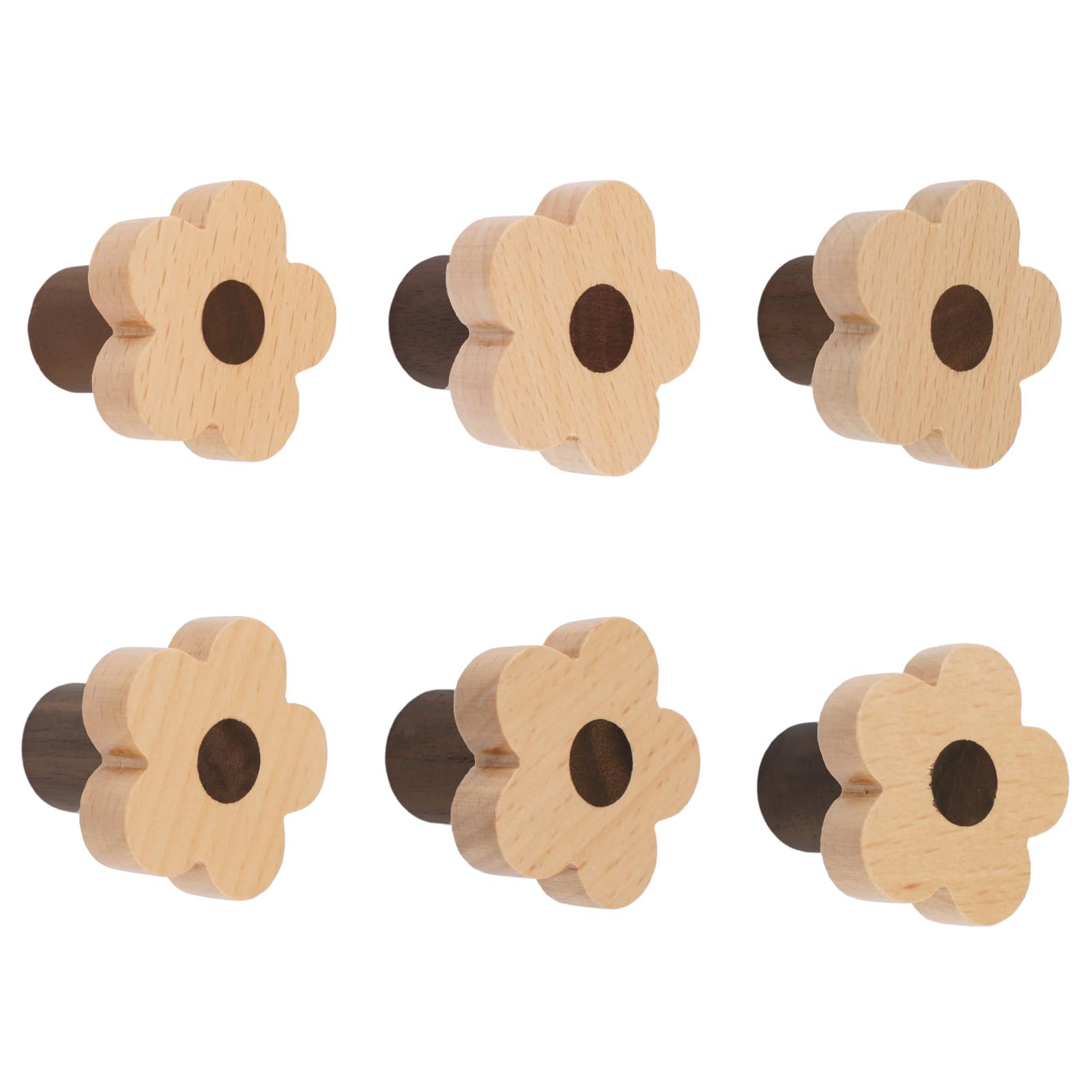 MOROBOR 6pcs Flower Shaped Wooden Knobs Single Hole Beech Wood Handles Wood Cupboard Cabinet Handles Knobs for Chest of Drawers with Screws& Expansion Tube — image 1