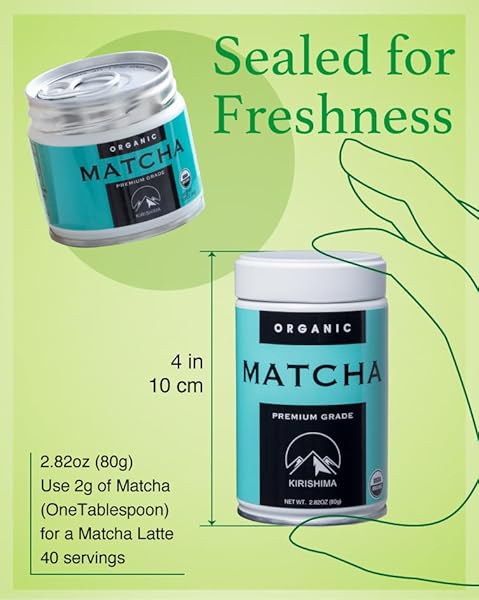 KIRISHIMA KAGOSHIMA MATCHA, ORGANIC GREEN TEA POWDER, CEREMONIAL GRADE, TEAHOUSE EDITION PREMIUM FIRST HARVEST, CEREMONIAL PREMIUM GRADE, JAPANESE ORIGIN (2.82 OUNCE TIN)