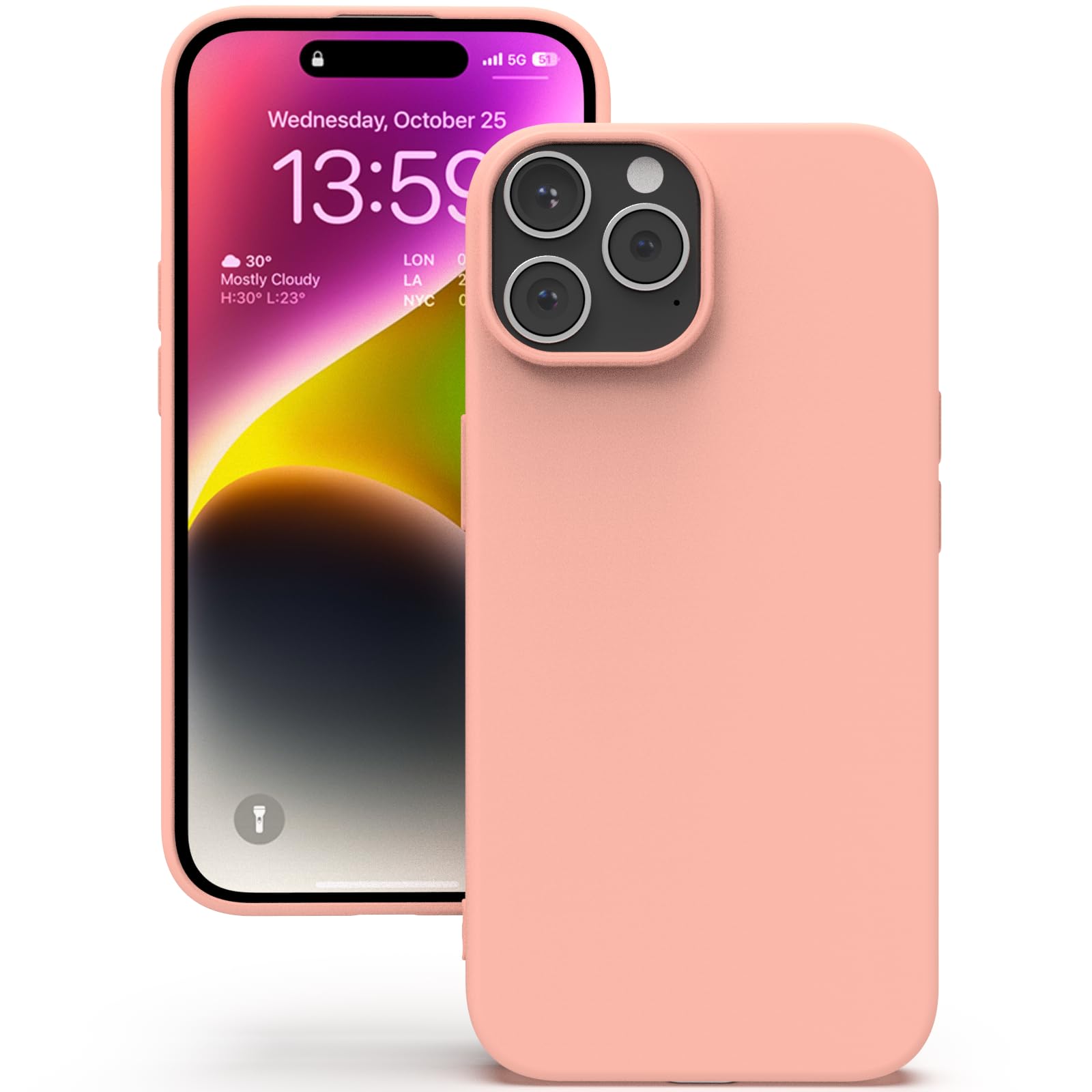 YATWIN Silicone Case for iPhone 14 Pro Max, Soft-Touch, Shockproof, DustProof, Antiskid Full Body Armour Phone Cover for Apple iPhone 14 Pro Max - Pink