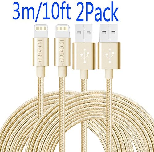 I5 Cable(TM) Nylon Braided iPhone Cable Lightning To USB Cable iPhone Charger for iPhone 7/7 plus 6/6s/6 plus/6s plus,Se,5/5s,iPads Air/Mini,iPod (10Foot 2-Pack Gold)