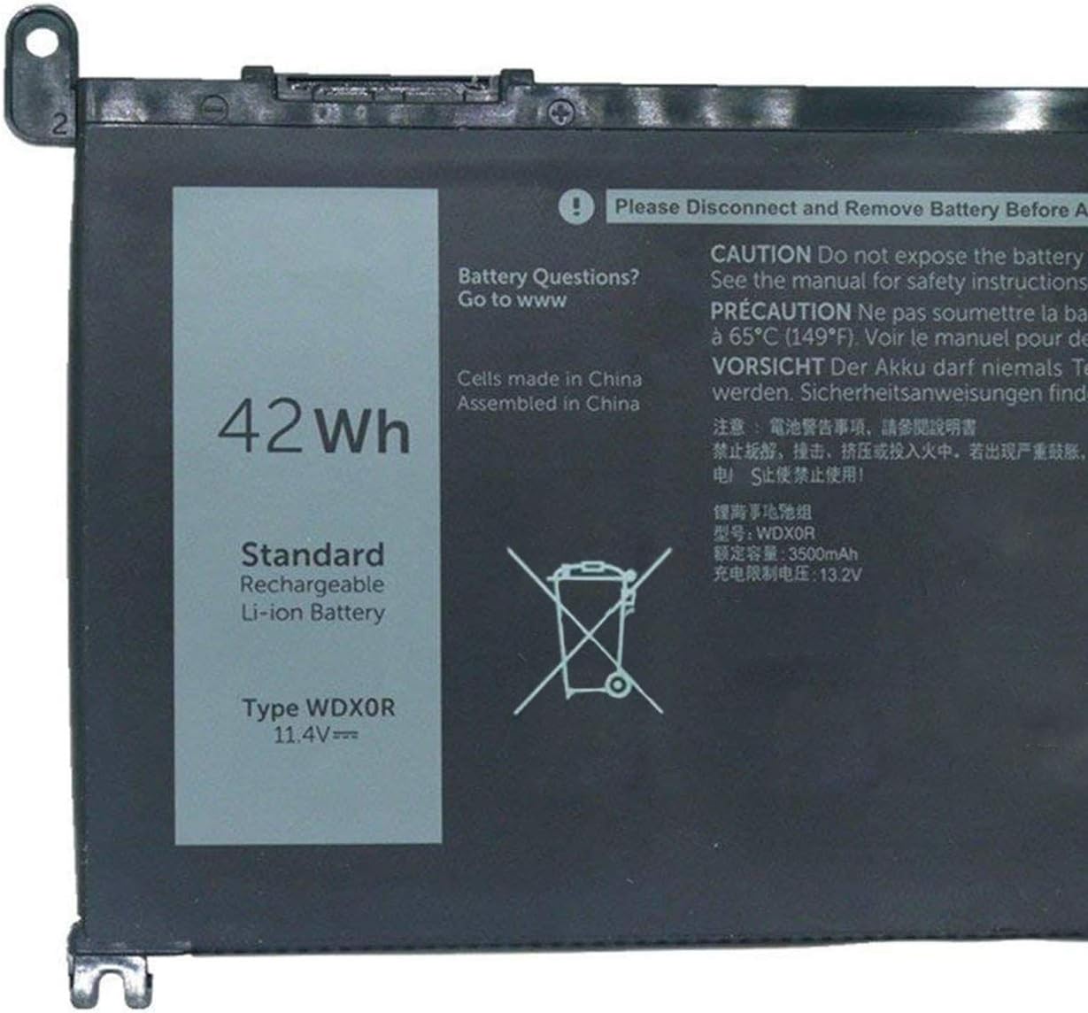 WDX0R WDXOR Laptop Battery Replacement for Dell Latitude 3480 3580 3189 3379 Inspiron 15 5565 5567 5568 5578 5579 7560 7570 7573 7579 7580 7569 5368 5378 5379 7368 7378 Vostro 5468 5568 (11.4V 42Wh) - Image 4