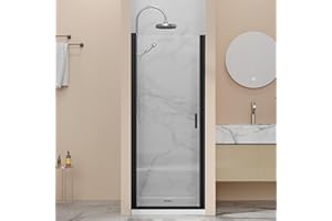 Bathenum 30” x 72” Pivot Swing Shower Door, 1/4 inch Tempered Glass Panel Hinged Shower Door in Matte Black Finish, Semi-Frameless Design