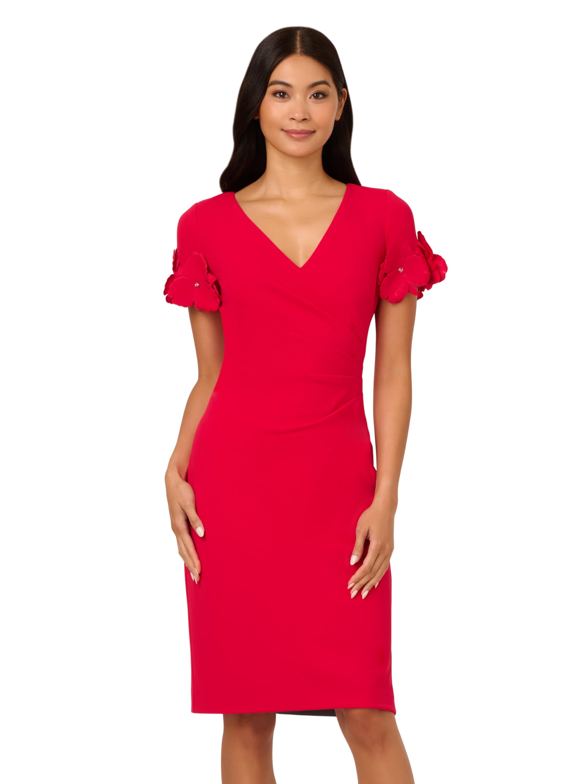 Adrianna Papell Women’s Knit Crepe Short Dress, Red Rose