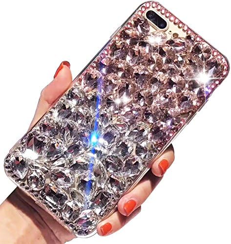 SKYXD For iPhone 7 Case,For iPhone 8 Case, 3D Handmade Glitter Rhinestone Bling Full Crystal Diamond Jewelry Back Case Cover for iPhone 7/iPhone 8 4.7"(Pink & White)