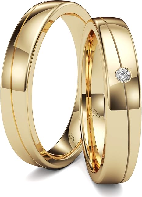 KOLIBRI RINGS GOLD- Eheringe Paarpreis Gold 333 Massiv mit Diamant 4mm Breit 1,5mm Stark ...