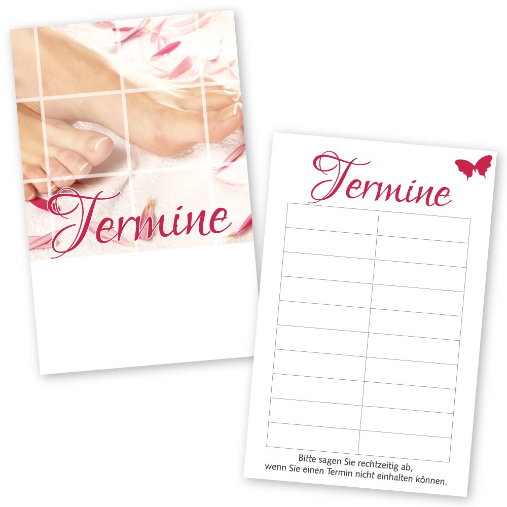 500 x Foot Care Appointment Cards Pink Lady With 10 Date Fields And A Stamp Area On The Front [German Language Item]
