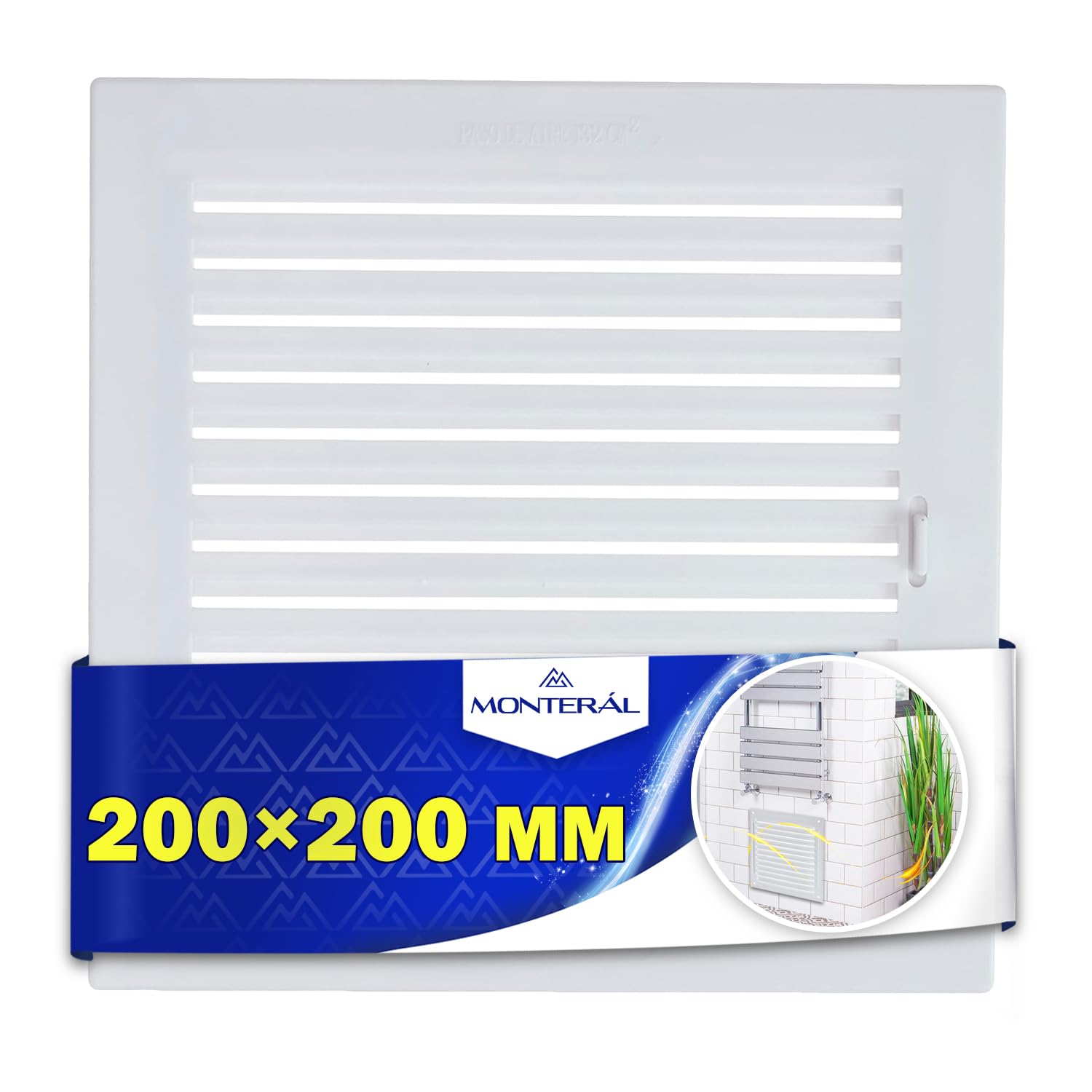 Air Vent Cover 200 x 200 mm is Equipped with an Opening or Closing Adjustment Mechanism Made of White Plastic - Warranty 10 Years - MONTERAL
