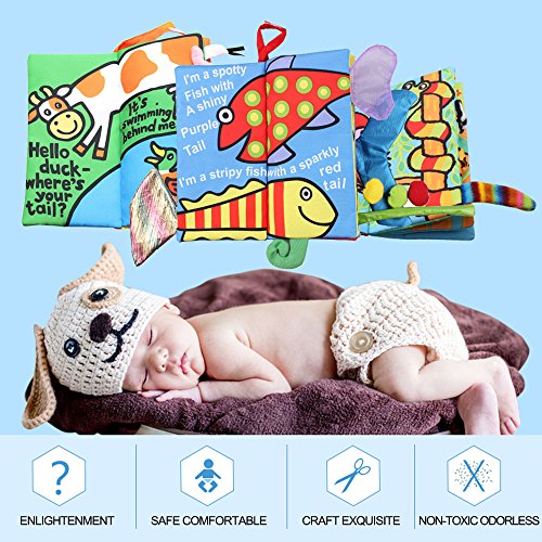 image for SUPOW Soft Cloth Books -Funny Animal Tails Cloth book Baby Toy Cloth D