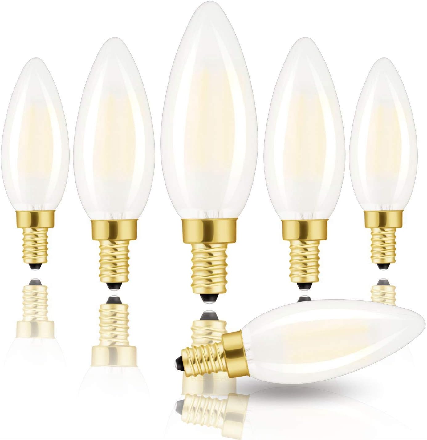 Hizashi 90+ CRI 60W 0-100% Dimming 650 Lumen E12 LED B10 Classic Candelabra Frosted Light Bulb 5000K Daylight White 6W Candle Light Bulbs, UL Listed - 6 Pack