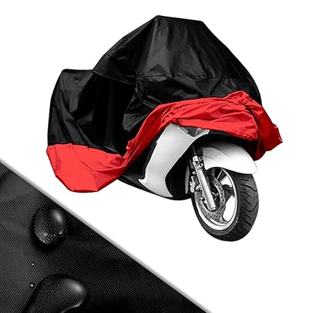 von Surepromise AUS DEUTSCHLAND Gr. XL/XXL/XXXL Motorrad Garage Ganzgarage Abdeckplane Plane Faltgarage Schutz Covermit Tasche (XXL, schwarz&rot)