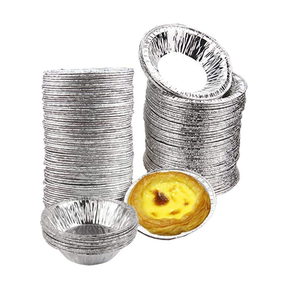 100pcs Muffin Cases - Foil Pie Trays & Cake Tins - Mini Egg Tart Cases - Aluminium Mold Cups