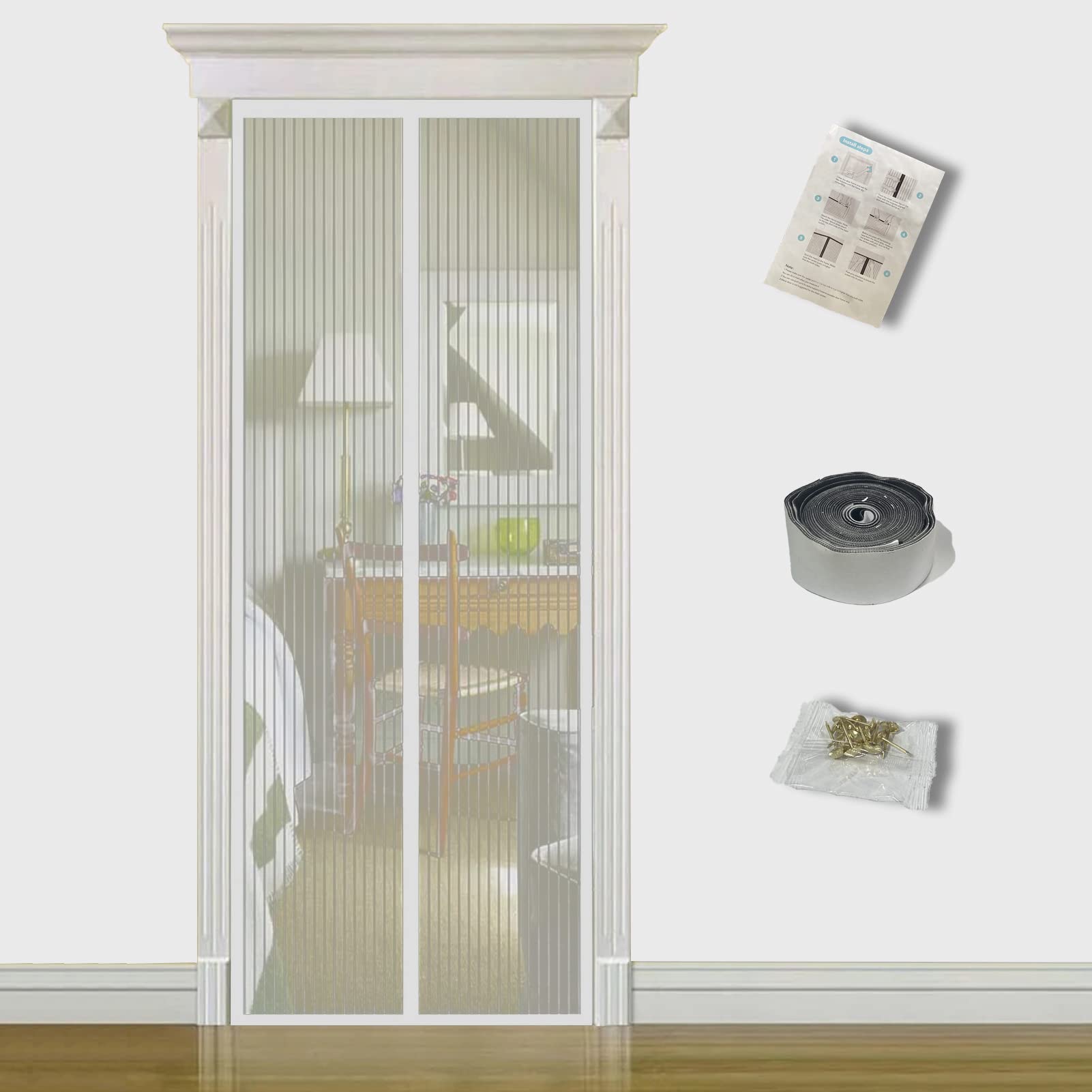TQFlow Magnetic Screen Door,85x205cm Fly Screens for Doors,Anti Mosquito Heavy Duty Bug Mesh Curtain,Snap Shut Automatically Insect Door Screen with Full Frame Magic Tape&Powerful Magnets — image 1