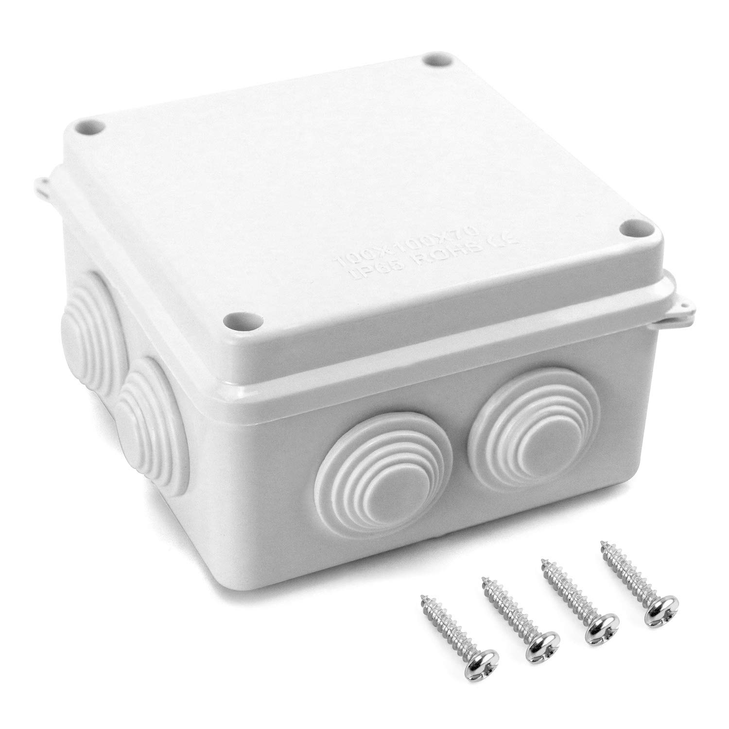 QWORK® Electrical Junction Box, Waterproof Dustproof IP65 ABS Plastic Universal Electrical Project, White, 4 x 4 x 2.8 inch (100x100x70mm)