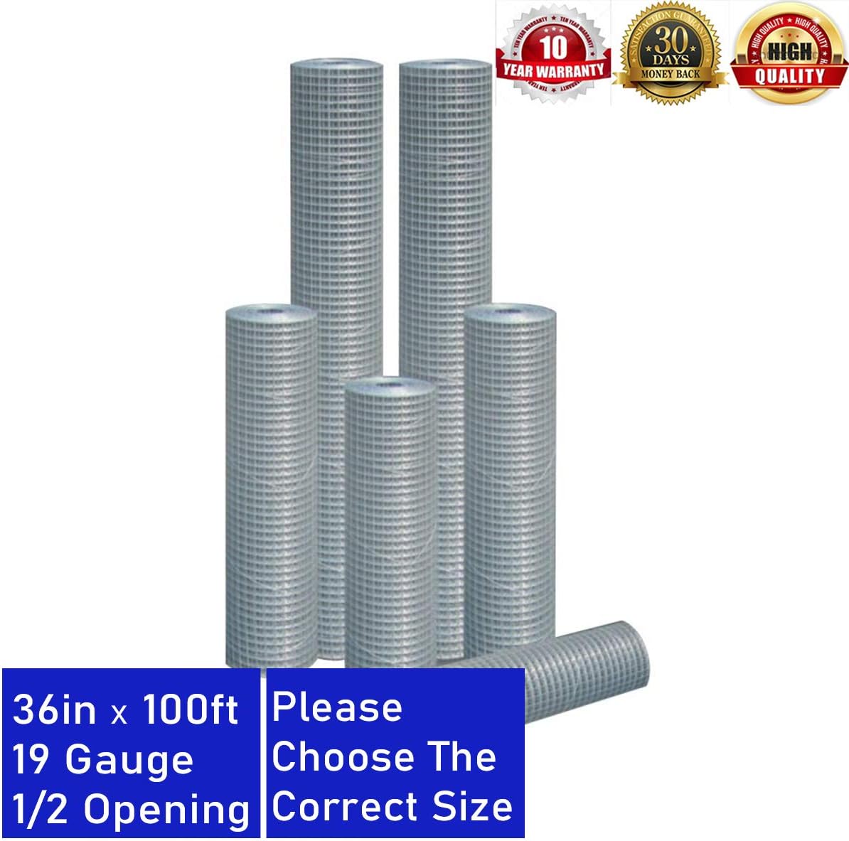 Nueve Deer Hardware Cloth 1/2 Inch 19 Gauge 36''x100' Galvanized After Welding Fence Mesh Roll Garden Plant Supports, Tree Guards, Drains, Gutters, Windows Screen - - 