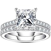 Gobaalele 3ct-6ct Cubic Zirconia Wedding Rings Bridal Set Oval Cut/Round Cut/Princess Cut 5A Grade Simulated Diamond CZ Wedding Band Engagement Ring Set for Women