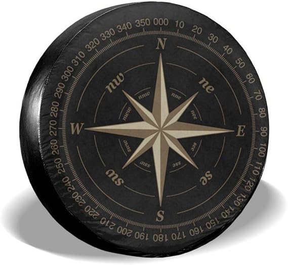 Compass Rose Black Spare Tire Cover UV Sun Wheel Covers Fit