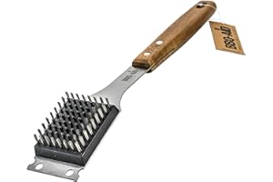 BBQ-Aid Grill Brush and Scraper for Barbecue – Grill Brush for Outdoor Grill with Extended, Large Wooden Handle and Replaceable Stainless Steel Bristles Head –No Scratch- BBQ Grill Brush for Any Grill