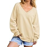 Fisoew Womens Oversized V Neck Sweatshirts Casual Fall Loose Fit Long Sleeve Pullover Tops