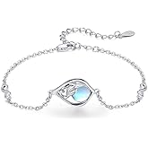 CUOKA MIRACLE Leaf Moonstone Bracelet S925 Sterling Silver Moonstone Leaf Bracelets for Women Rainbow Moonstones Jewelry Gifts for Women