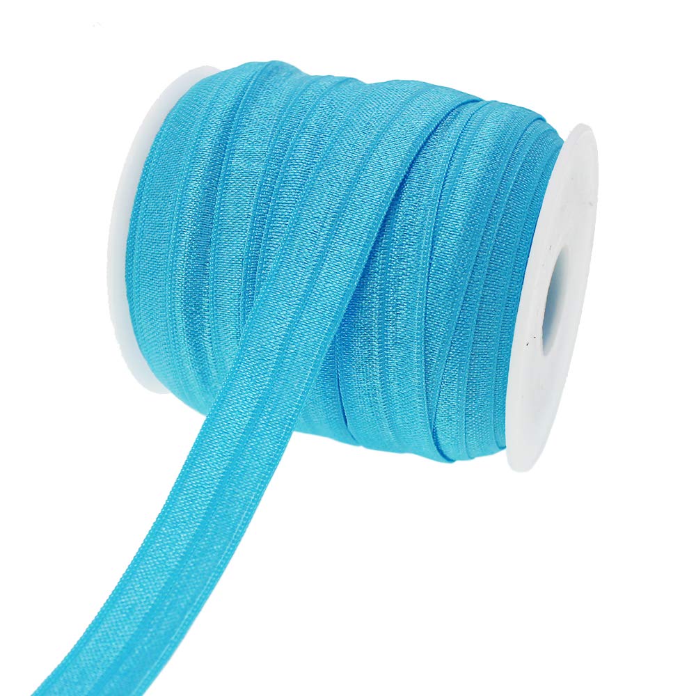 PAMIR TONG 25 Yards 5/8'' Fold Over Elastic FOE Headband Baby Hairbow Soft Foldover Elastic Binding Webbing Tape Craft Sewing (Blue)
