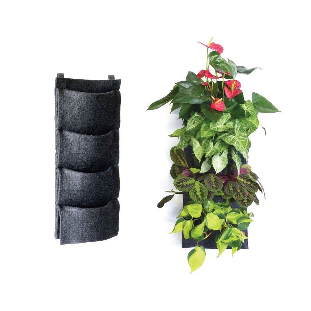Florafelt 4-Pocket Living Wall Planting Modular Vertical Garden System - Rigid Waterproof Panel Kit Includes Water Wicking Root Wraps & Easy Hanging Tabs