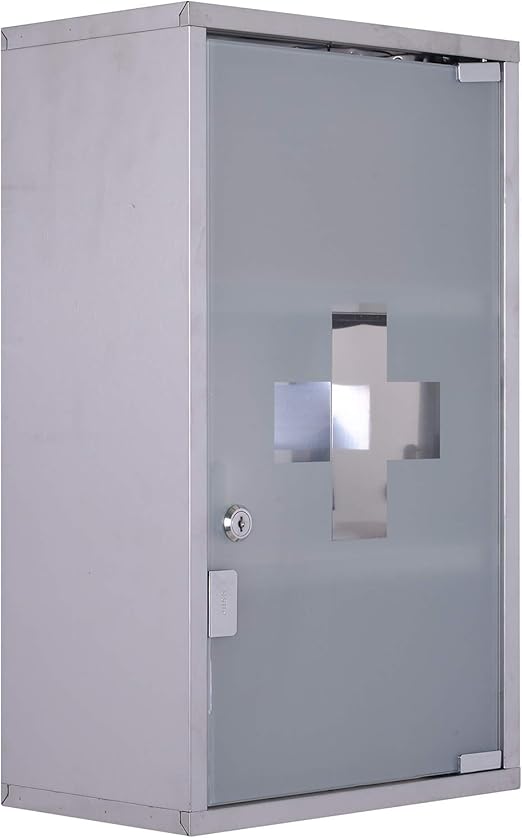 Homcom 3 Tier Stainless Steel Wall Mounted Medicine Cabinet Glass Lockable Door Storage Shelves Houseware Bathroom Furniture W 2 Keys Amazon Co Uk Kitchen Home