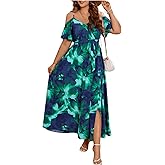 Floerns Women's Plus Size Cold Shoulder Short Sleeve Split Thigh Long Dress