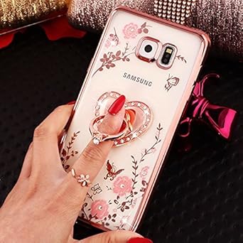 SainCat Silikon Hülle Handyhülle Glänzend Glitzer Sparkle Strass Diamant Schutzhülle Ring Ständer Weichem Handytasche Flexibe