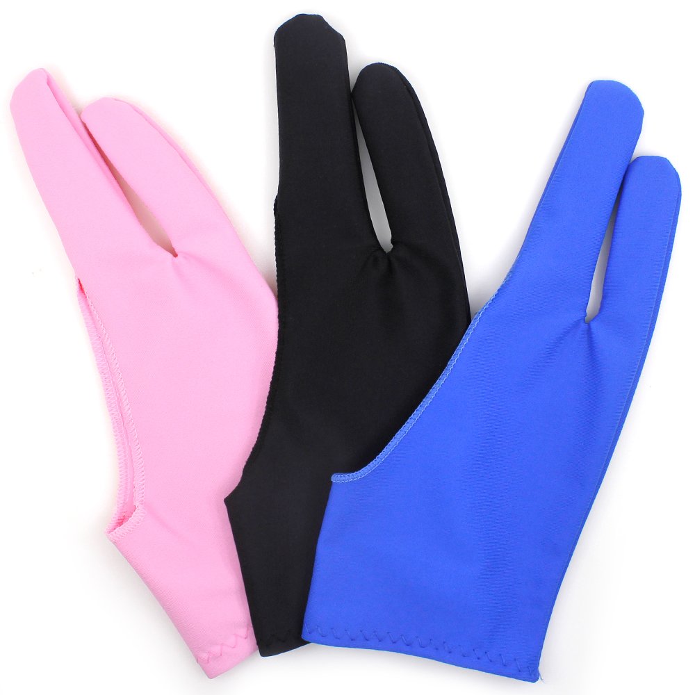 SENHAI Digital Artist Gloves for Graphic Tablet Pen Display, 3 Pack Size 2 Finger Gloves for drawing painting - Sapphire Blue, Pink, Black