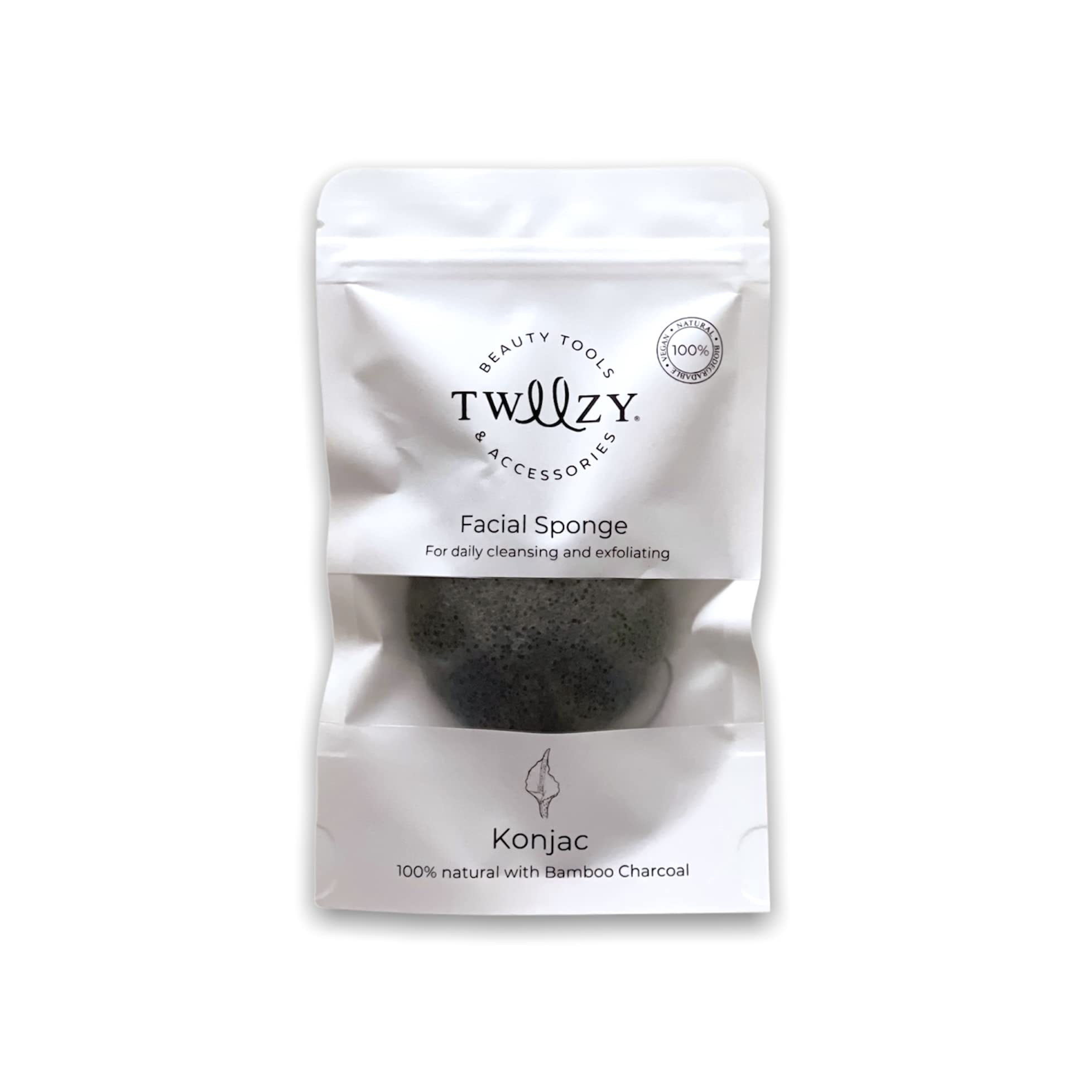 Konjac Sponge Face by Tweezy, Face Exfoliation Cleaning Sponge - Facial Sponge Puff 100% Natural, Vegan Beauty, Facial Scrub Face Washer for Spot Prone Skin, Oily Skin Charcoal Bamboo