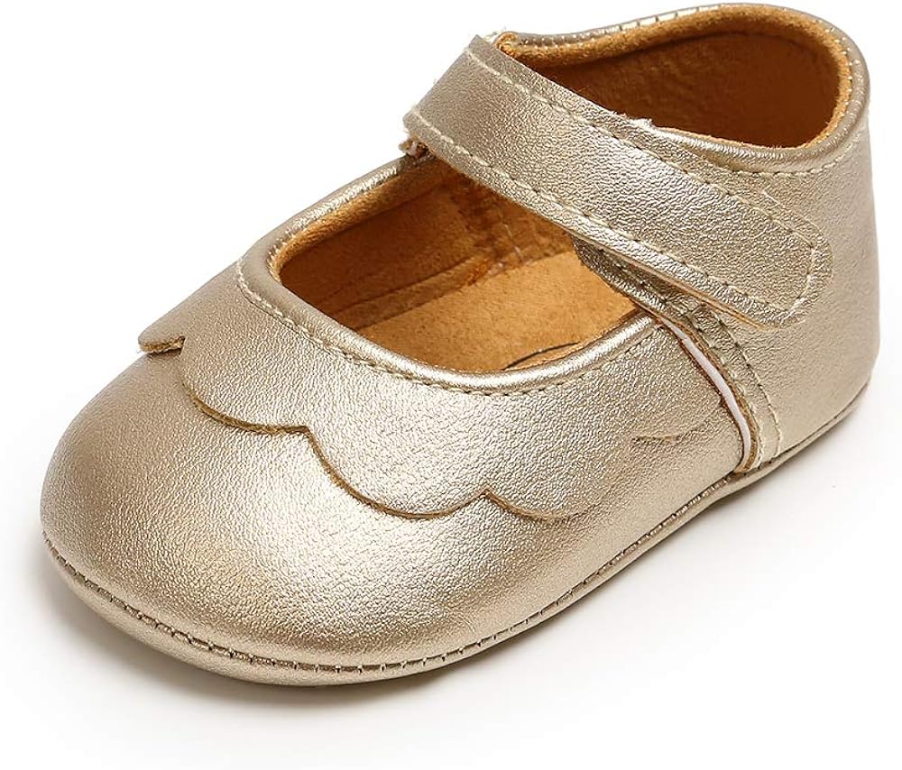 Kuner Baby Girls Pu Leather Embroidered Soft Bottom Non-Slip Princess Shoes First Walkers Shoes