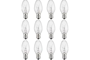 WOKHOK C7 Night Light Bulb 4 Watt,E12 Candelabra Base,15 Lumens,Small Light Bulb,Night Light Replacement Bulbs,Clear, Soft White - 12 Pack