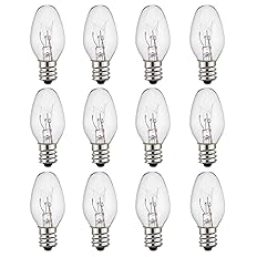 Close-up of a single C7 night light bulb showing filament and clear glass