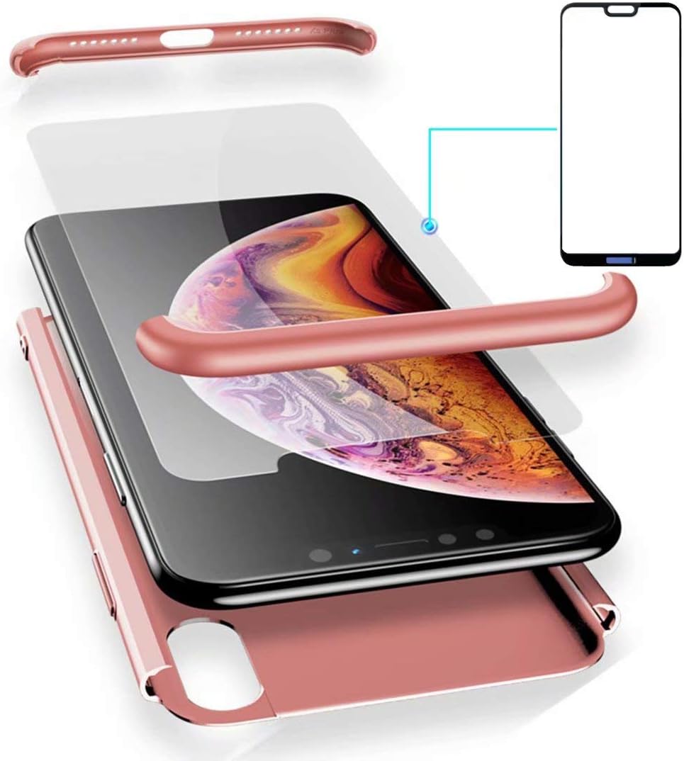 AILZH Compatible Huawei P20 Pro Case 360° Protective Cover PC Hard Shell Anti-Shock Anti-Scratch Bumper 360 Degree Matte Phone cover case Pink(6.1" rose)+Tempered glass film