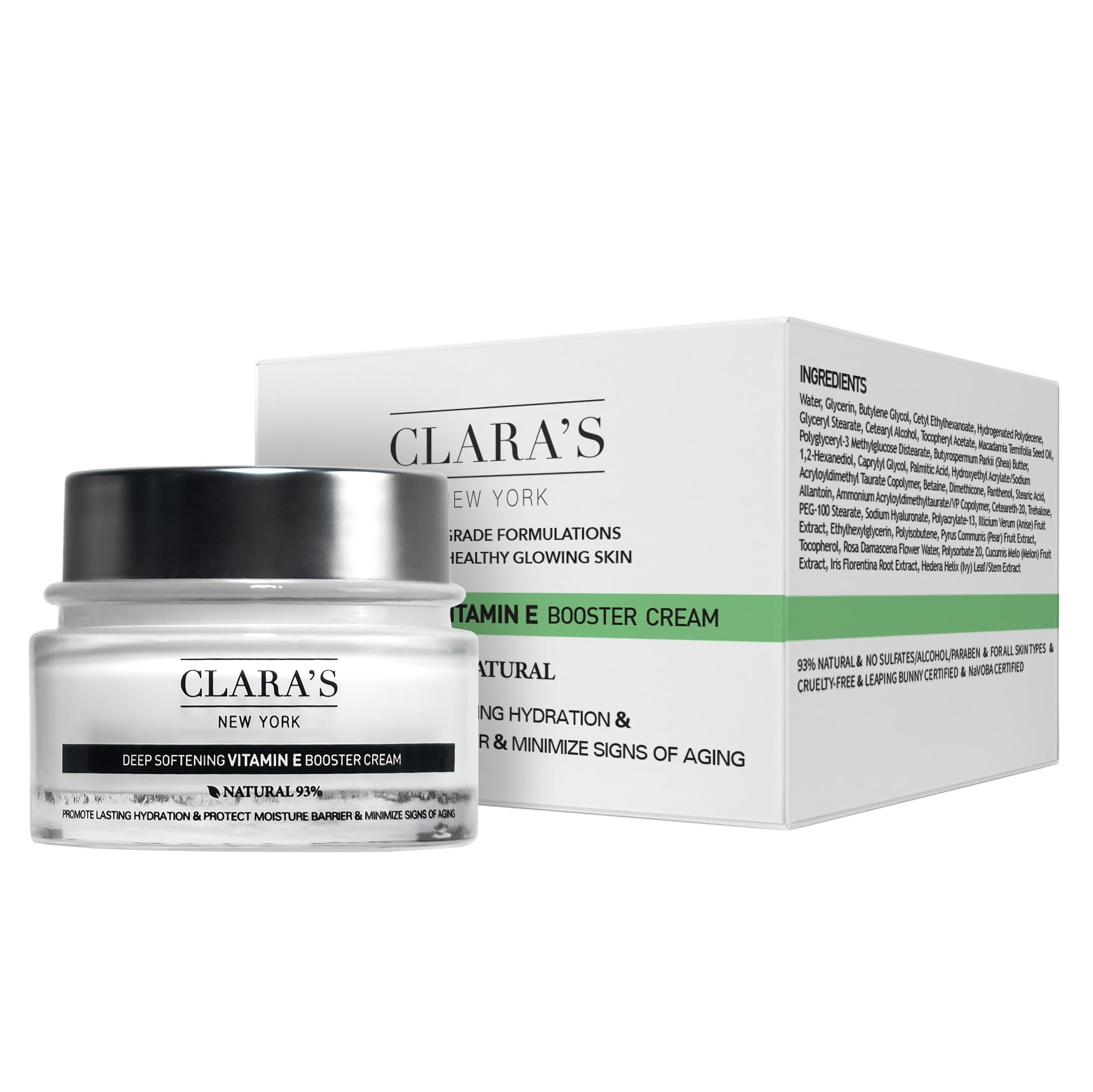 Clara's New York Deep Softening Vitamin E Booster Cream, Anti-Aging Vitamin E Face Cream for Long-Lasting Hydration, Youthful and Glowing Complexion, Suitable For All Skin Types 50ml