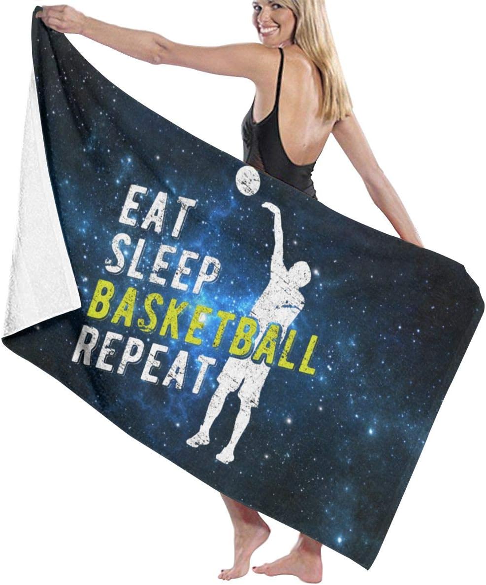 Davisry Eat Sleep Basketball Repeat Bath Towel Luxury Microfiber Quick Drying Swimming Beach Towel Mat
