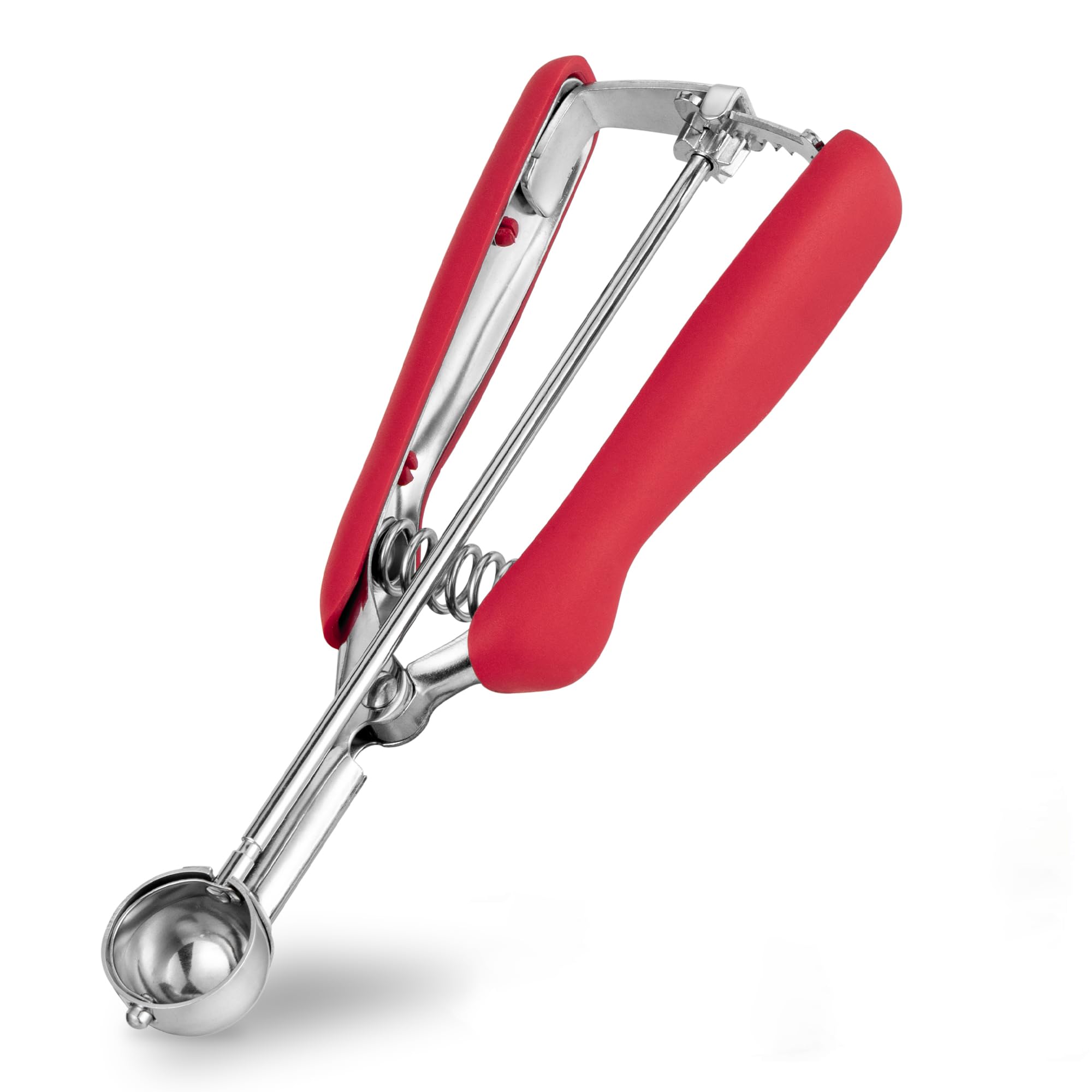 TJ POP Mini Cookie Scoop 2,5cm – Stainless Steel Ice Cream Scoop 5ml with Easy Trigger Release, Good Grip for Mini Ice Cream, Cookies, Melon Balls, Meatballs and Mashed Potato, 1 TSP - Red