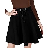 DIASHINY Faux Suede Mini Skirt for Women A Line Skater Belt Tie High Waist Flared Stretch Skirts